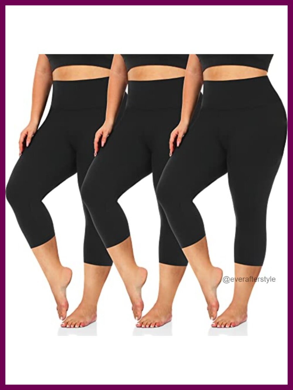 Plus Size Capri Leggings High Waist Tummy Control 4 Way Stretch Yoga Workout